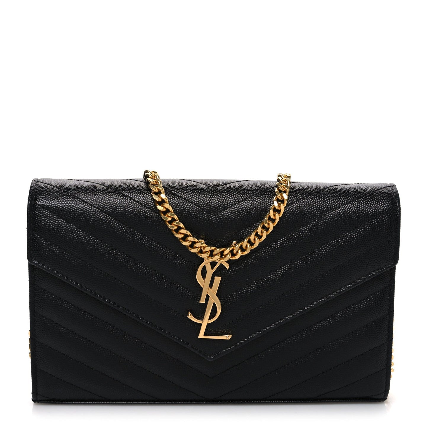Grain De Poudre Matelasse Chevron Monogram Chain Wallet Black