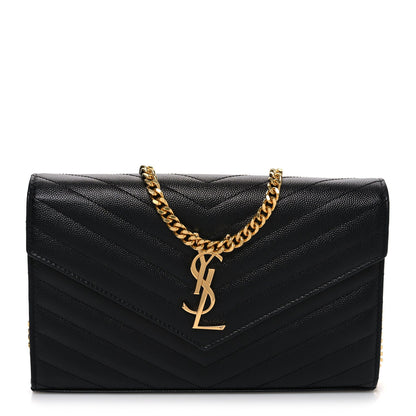 Grain De Poudre Matelasse Chevron Monogram Chain Wallet Black
