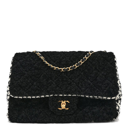 Shearling Tweed Jumbo Single Flap Black White