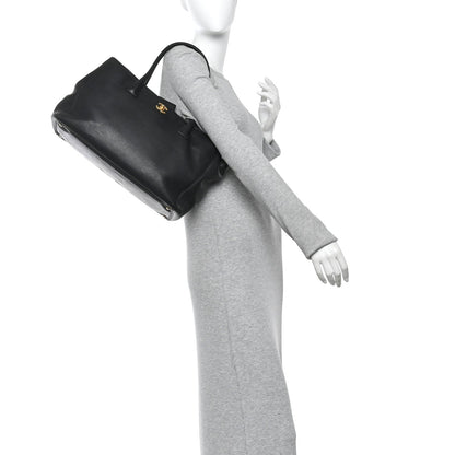 Calfskin Cerf Executive Shopper Tote Black