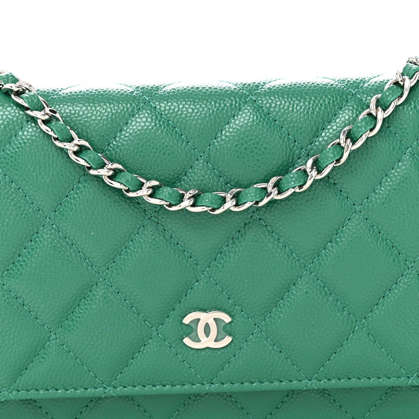 Caviar Quilted Wallet On Chain WOC Green