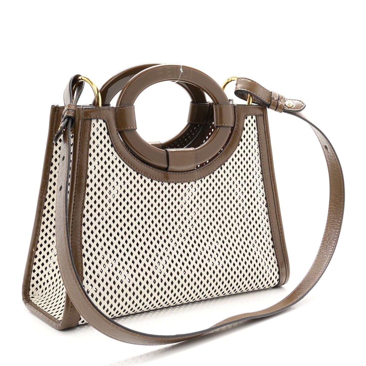 Vitello Liberty Glossy Lambskin Perforated Small Runaway Shopper Tote White Ice Rust Maya