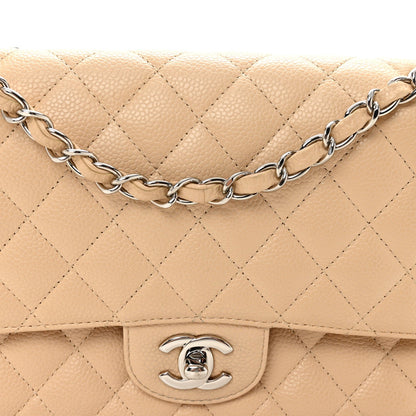 Caviar Quilted Medium Double Flap Beige Clair