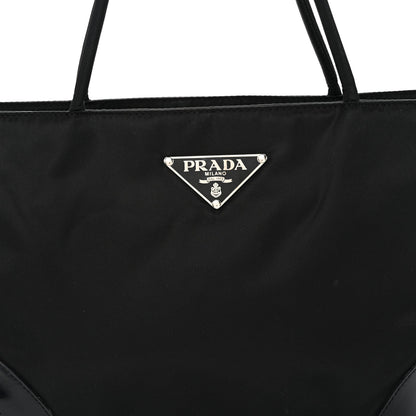 Tessuto Nylon Calfskin Shopping Tote Black