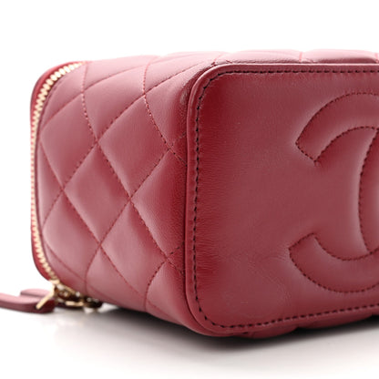 Lambskin Quilted Small Top Handle Vanity Case With Chain Burgundy