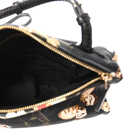 Lambskin Magnolia and Moth Print Mini Pandora Black