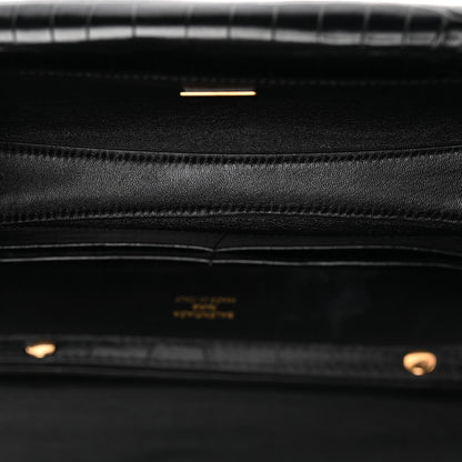 Crocodile Embossed Small Bel Air Clutch On Strap Black