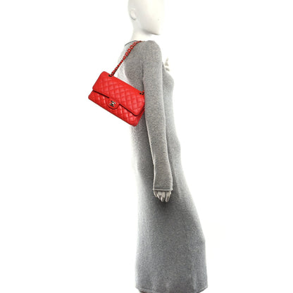 Caviar Quilted Medium Double Flap Red
