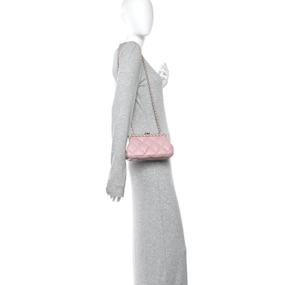 Lambskin Quilted Chain Frame Clutch Pink