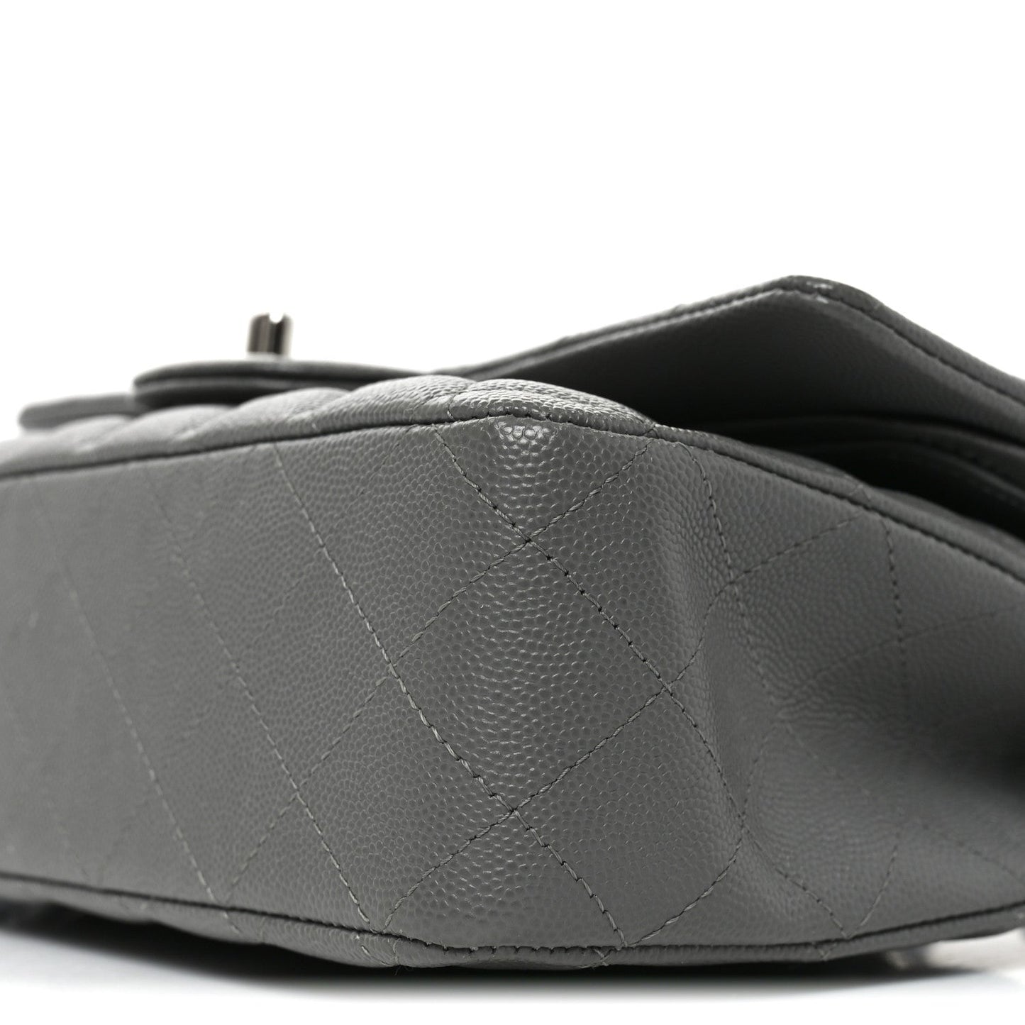 Caviar Quilted Medium Double Flap Grey