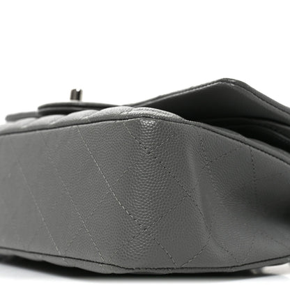 Caviar Quilted Medium Double Flap Grey