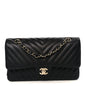 Caviar Chevron Quilted Medium Double Flap Black