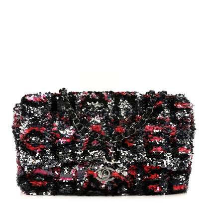 Sequin Logo Single Flap Pink Silver Black
