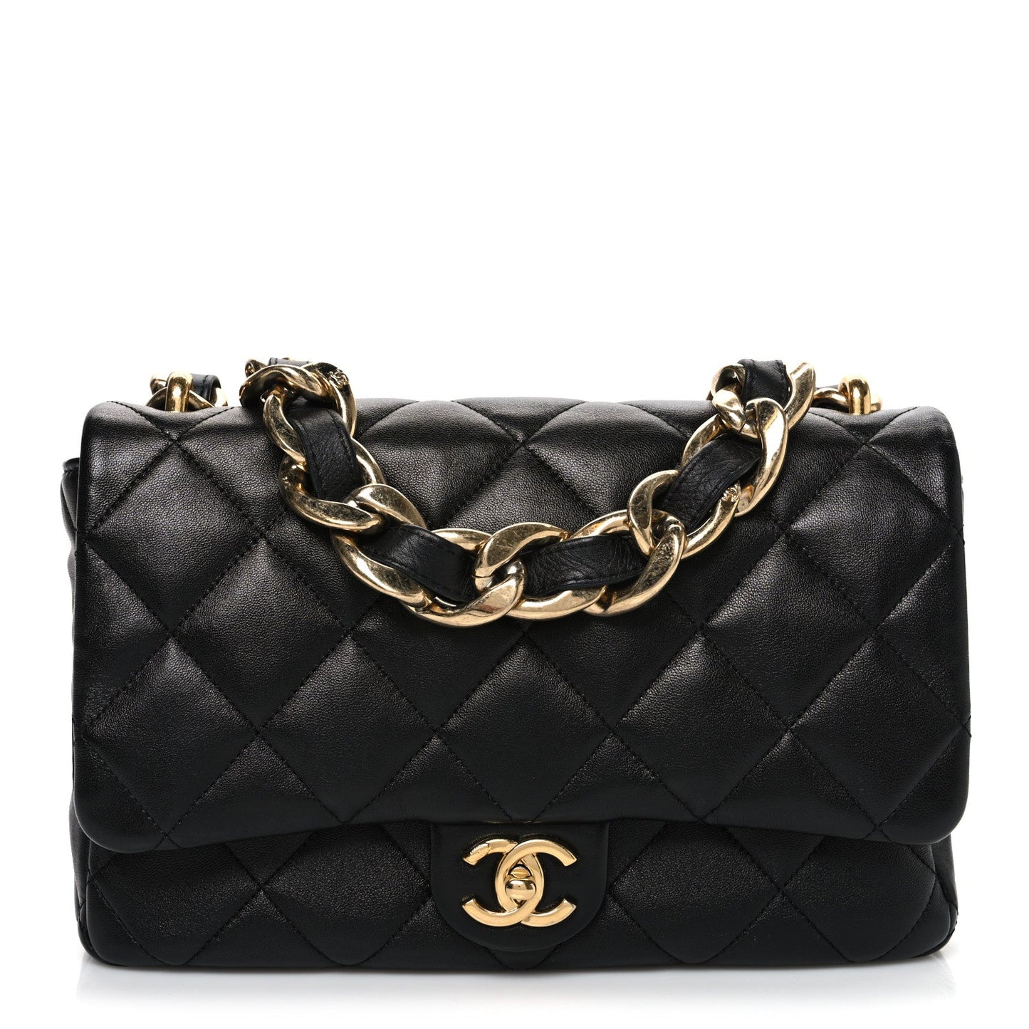 Lambskin Quilted Large CC Funky Town Flap Black