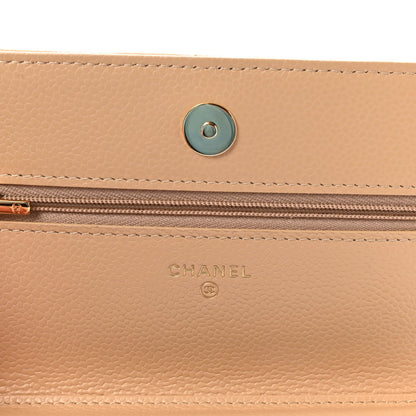 Caviar Quilted Wallet on Chain WOC Beige