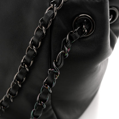 Lambskin Studded Accordion CC Flap Black