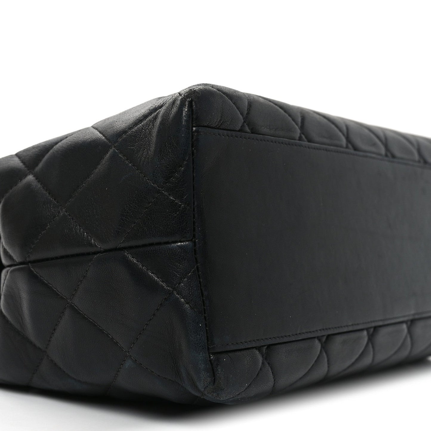 Lambskin Quilted Small Shopping Tote Black