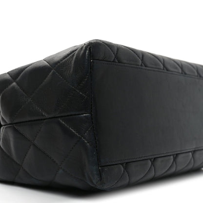 Lambskin Quilted Small Shopping Tote Black