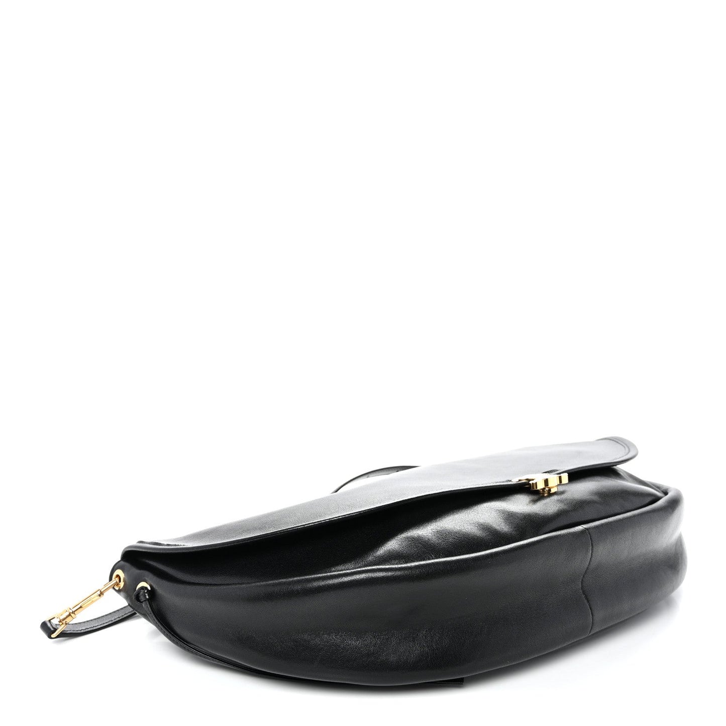 Shiny Lambskin Soft Triomphe Half Moon Bag Black