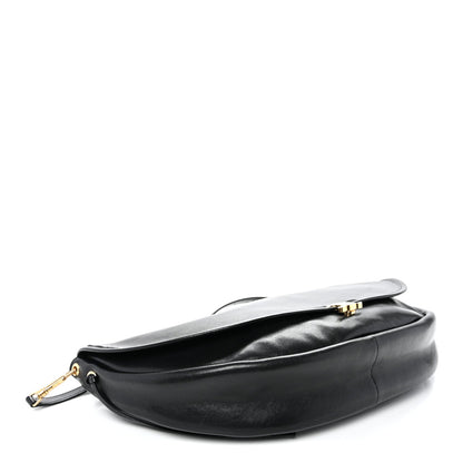 Shiny Lambskin Soft Triomphe Half Moon Bag Black