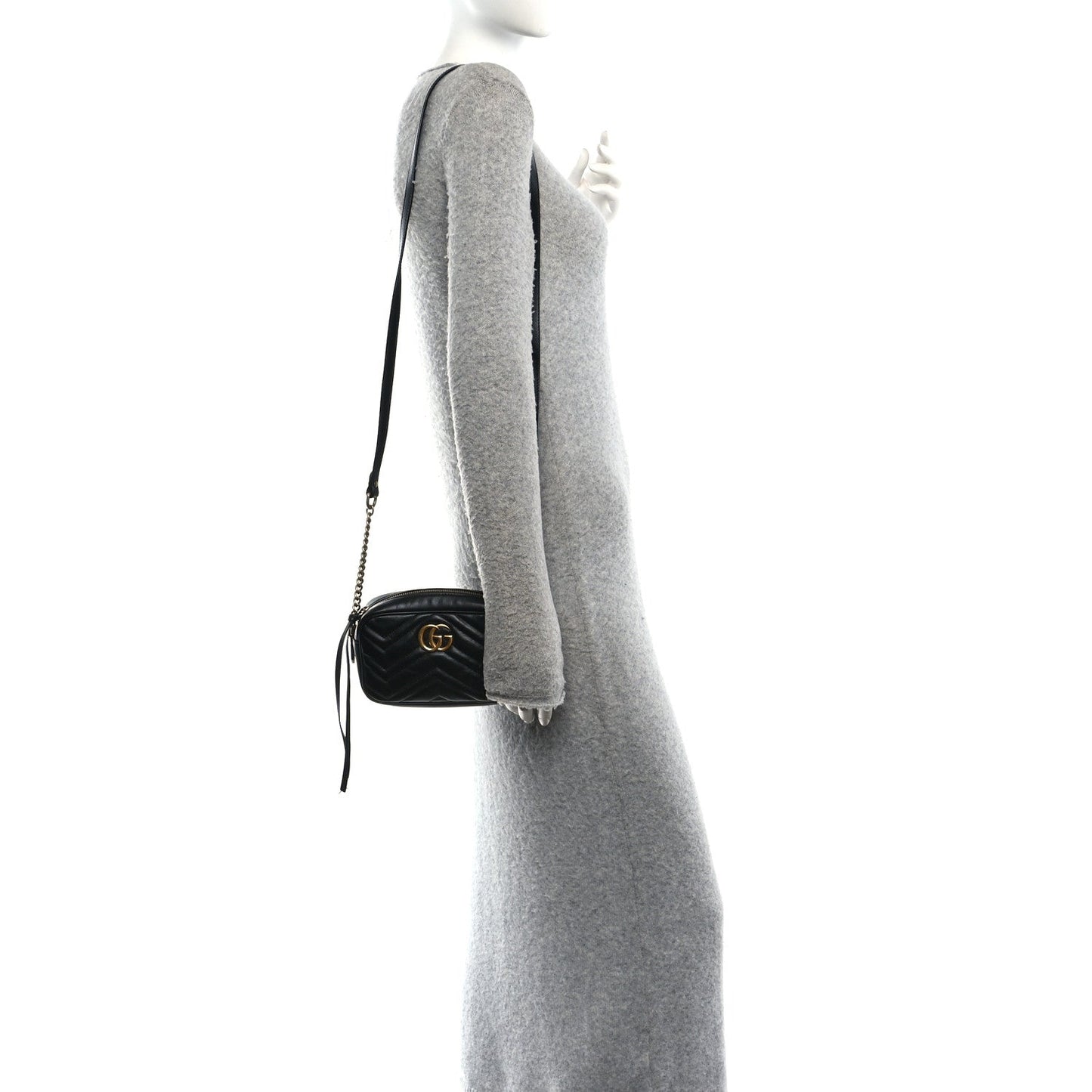 Calfskin Matelasse Mini GG Marmont Chain Shoulder Bag Black