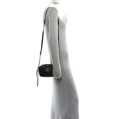 Calfskin Matelasse Mini GG Marmont Chain Shoulder Bag Black