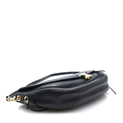 Shiny Lambskin Soft Triomphe Little Half Moon Bag Black