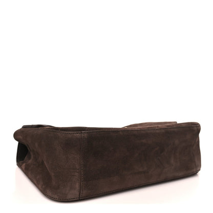 Suede Calfskin Small Souplissimo Maxi Flap Dark Brown