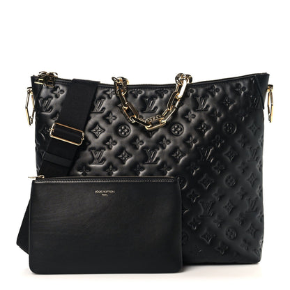 Lambskin Embossed Monogram Coussin Hobo MM Black