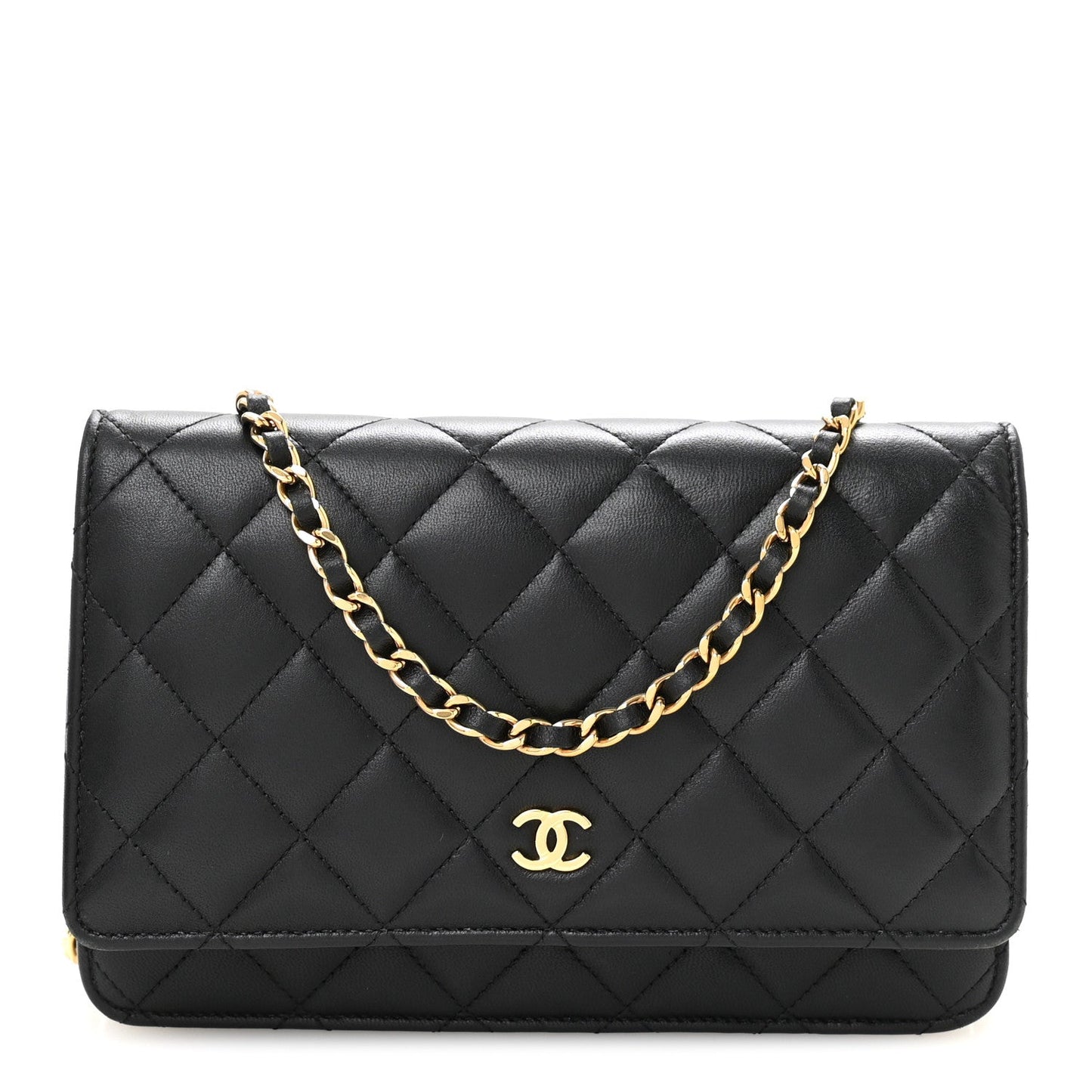 Lambskin Quilted Wallet On Chain WOC Black