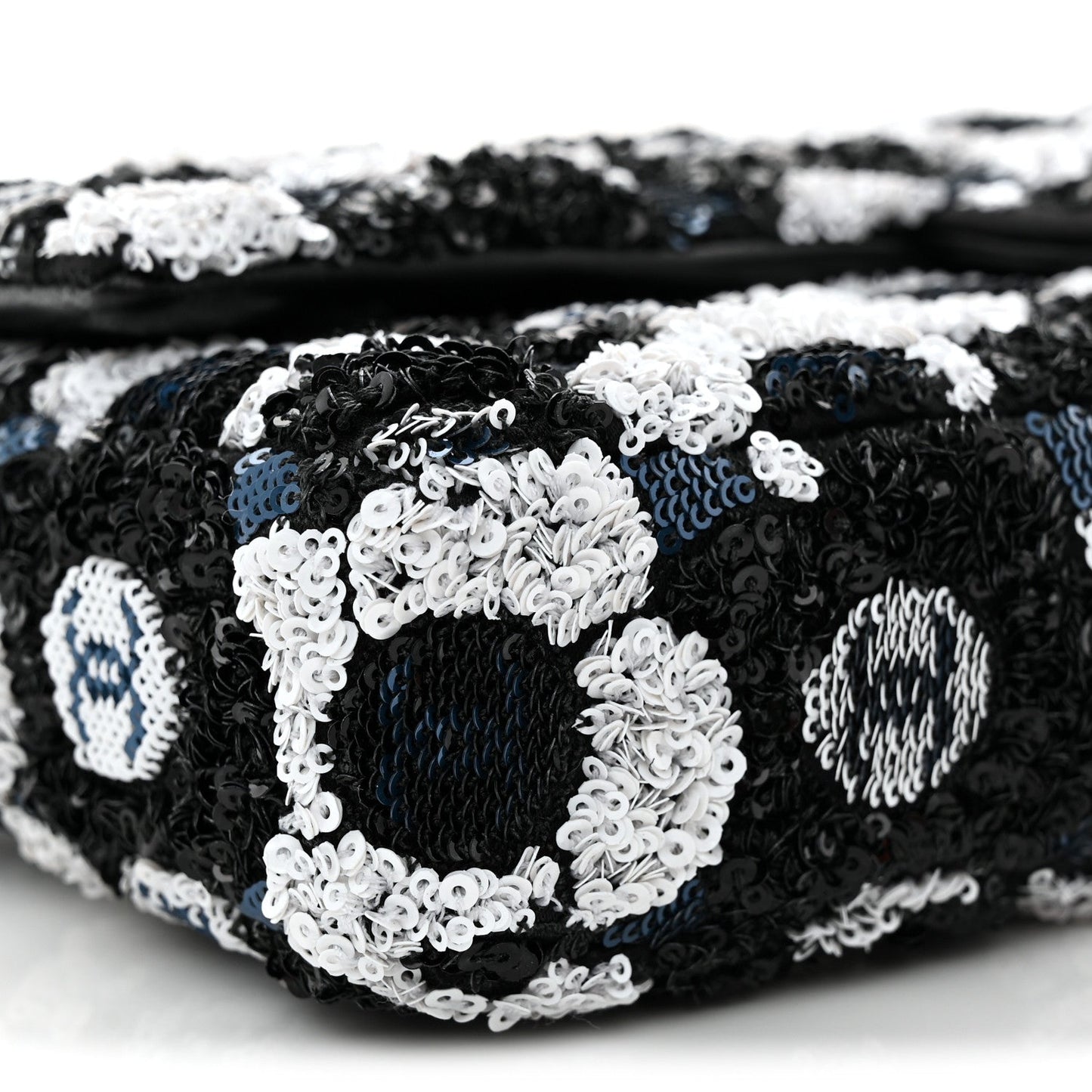 Satin Sequin Embellished Flower East West Flap Black White Blue