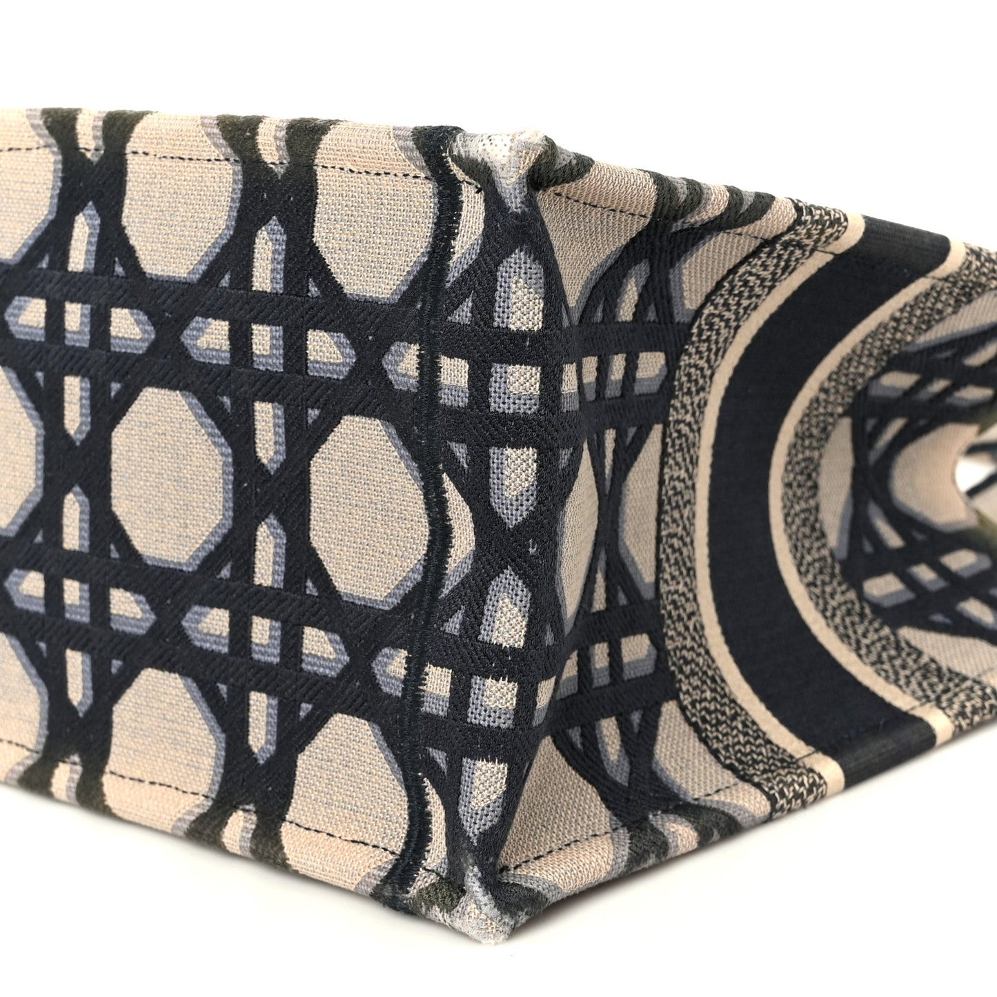 Canvas Macrocannage Embroidered Medium Book Tote Beige Blue