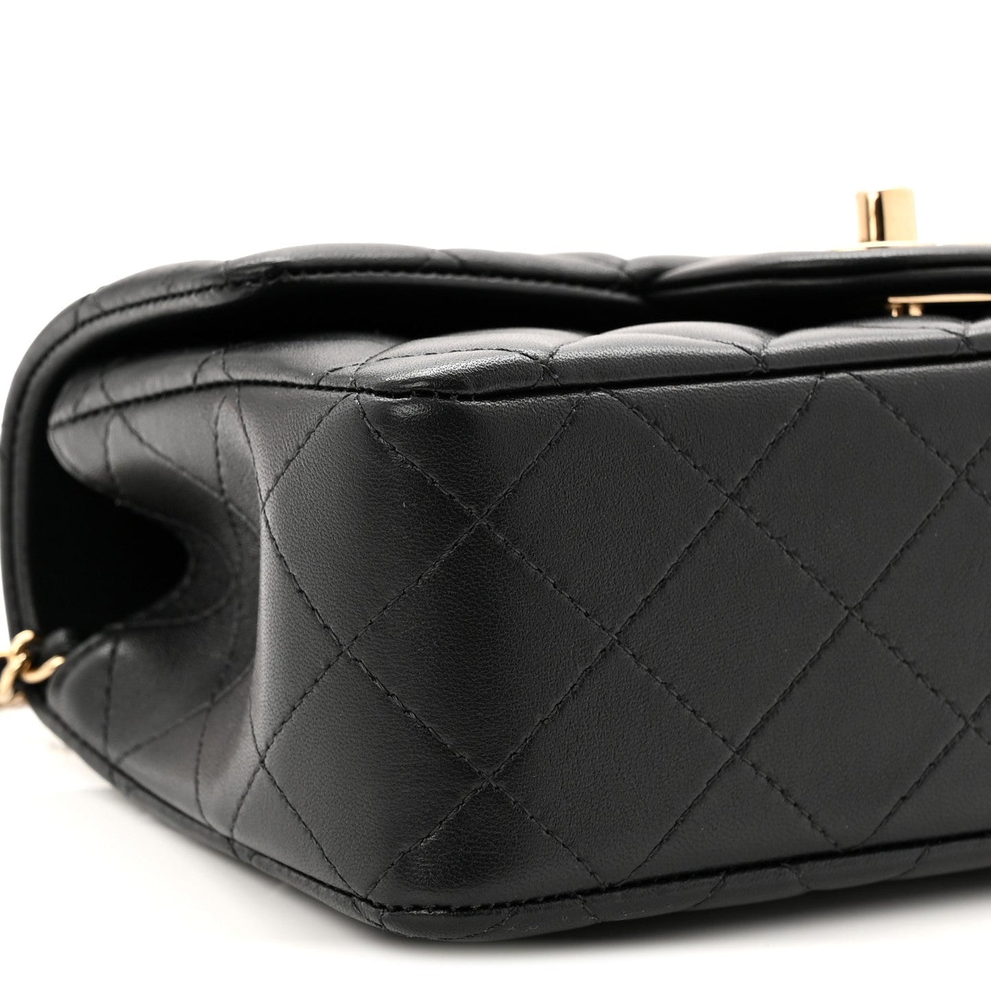 Lambskin Quilted Mini Top Handle Rectangular Flap Black