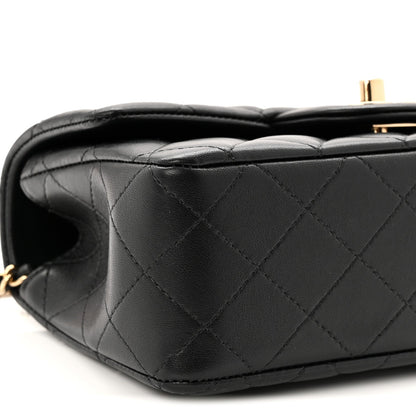 Lambskin Quilted Mini Top Handle Rectangular Flap Black