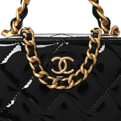 Patent Quilted Top Handle Mini Vanity Case Black