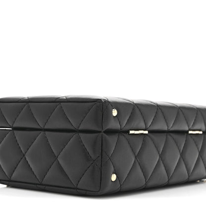 Lambskin Quilted Small CC Top Handle Box Bag Black