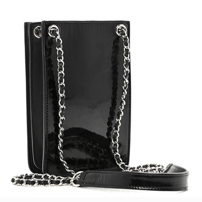 Patent CC Phone Holder Crossbody Black