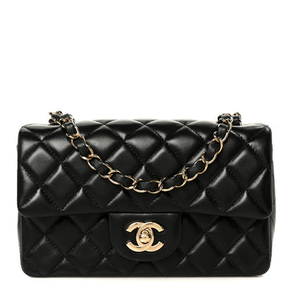Lambskin Quilted Mini Rectangular Flap Black
