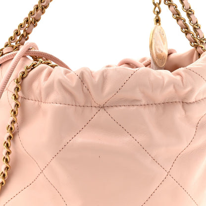 Shiny Calfskin Quilted Mini Chanel 22 Light Pink