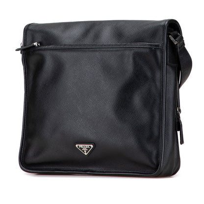 Prada Triangle Logo Plate Saffiano Shoulder Bag