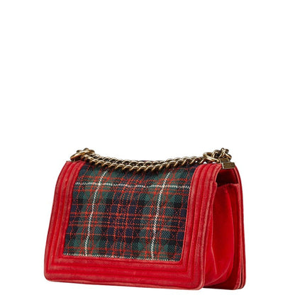 Chanel Boy Chanel Matelasse Velour Wool Leather Shoulder Bag