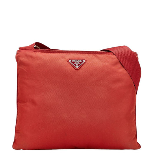 Prada Triangle Logo Plate Nylon Shoulder Bag