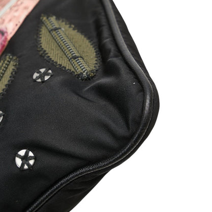Prada Triangle Logo Flower Embroidery Nylon Python Shoulder Bag