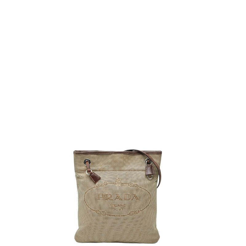 Prada Logo Jacquard Canvas Leather Shoulder Bag