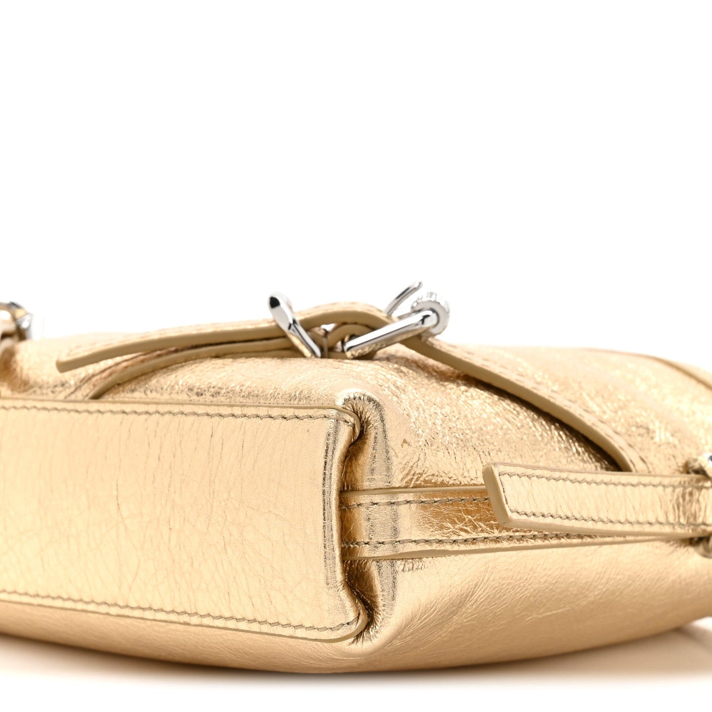 Metallic Tumbled Calfskin Nano Voyou Bag Golden Sand