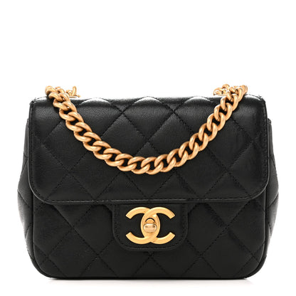Shiny Goatskin Quilted Mini Chain Strap Flap Black