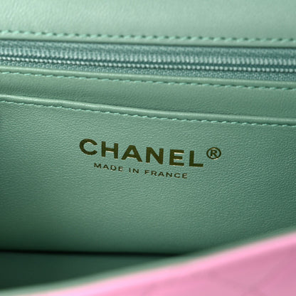 Lambskin Quilted Mini Top Handle Rectangular Flap Pink Green