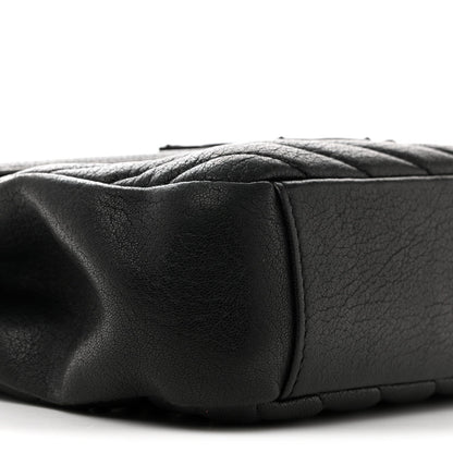Sheepskin Matelasse Chevron Monogram Monochrome Medium College Bag Black