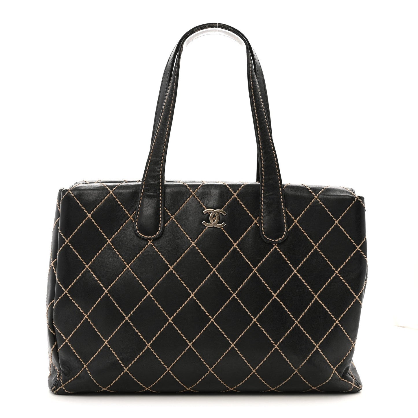 Calfskin Wild Stitch Large Tote Black