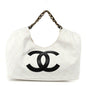 Denim Calfskin Quilted Coco Beach Small Shopping Tote White Black